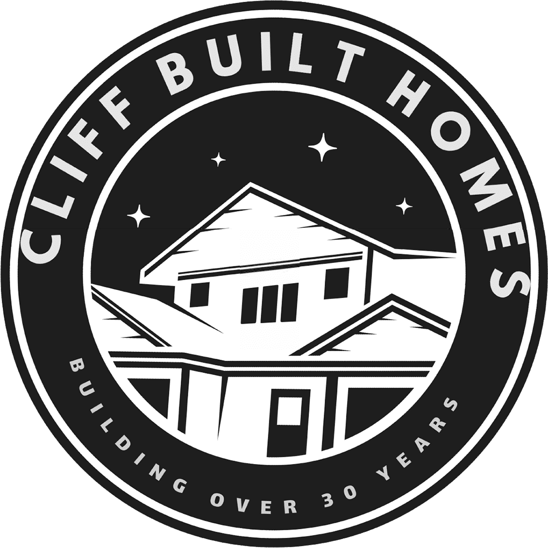 Cliff-logo-WEB-1080-overlay Black and white circular logo for "Cliff Built Homes" featuring a stylized house graphic with stars above and the text "Building Over 30 Years" at the bottom.